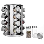 BaoWnylz Stainless Steel Spice Rack, 16 Jar Glass Spice Jars Carousel - Spice Racks Free Standing,Save Kitchen Space
