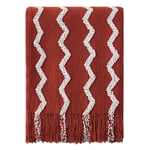 BOURINA Fluffy Chenille Knitted Fringe Throw Blanket, Lightweight Soft Cozy for Bed Sofa Chair,Rust,125x152cm