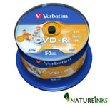 50 Verbatim 43533 Blank DVD-R 16x 4.7GB DVD Printable No-ID Discs Taiwan