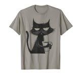 Funny Angry Cat With Coffee Mug Graphic T-Shirt