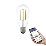 EGLO connect.z Smart Home E27 LED filament light bulb, ST64, ZigBee, app and voice control, dimmable, white tunable light (warm – cool white), 700 lumen, 6 watt, vintage lightbulb transparent