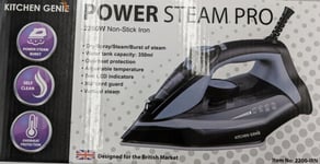 Kitchen Genie Power Steam PRO 2200W 350ml Tank Non-Stick Iron 2200-IRN Grey