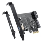 PCI-E 1X till USB 3.2 Gen1 USB3.2 Typ-C Frontadapterkort 2 Portar (Typ C+ Typ A) Utbyggnadskort