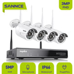 Sannce - 5MP Kit de Vidéosurveillance Système de Sécurité nvr Fil avec Caméras WiFi 3MP Stream Accès à distance alertes de mouvement Micro intégré 4