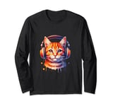 Orange Cat with Headphones Long Sleeve T-Shirt