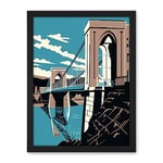 Artery8 Clifton Suspension Bridge Tan Brown Blue Linocut Artwork Framed Wall Art Print 18X24 Inch