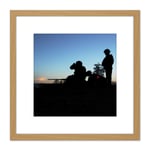 Military USA Soldiers Fire 50 Calibre Machine Gun Photo 8X8 Inch Square Wooden Framed Wall Art Print Picture with Mount