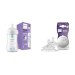 Philips Avent Biberon à Réponse Naturelle de 260 ml avec valve AirFree & Avent Lot de 2 tétines pour biberon à Réponse Naturelle 0% BPA, Débit 4 pour Bébé de 3 mois + (modèle SCY964/02)