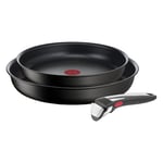 Tefal Ingenio Unlimited ON 3 piece Non-Stick Induction Pan Set, 24 & 28 cm Frying Pans, 1 Removable Handle, Easy Cleaning, Heat Indicator, Black, L3959143