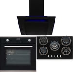 SIA 60cm Black Single Electric Digital Oven, 70cm Gas Hob & Angled Cooker Hood
