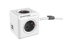 PowerCube Extended 4 Sockets, 2 USB, 1.5 m, grey