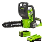 Greenworks G40CS30K2 Cordless Chainsaw, 30cm Bar Length, 4.2m/s Chain Speed, 3.7kg, Auto-Oiler, 40V 2Ah Battery & Charger, 3 Year Guarantee