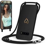 CaseLover Coque avec Cordon pour Samsung Galaxy S10, Coque de Cellulaire Corde Silicone Étui en Motif Coeur avec Réglable Collier Téléphone Chaîne Lanyard Case Housse pour Samsung S10 6.1", Noir