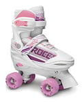 Roces Quaddy Girl Patins à Roulettes pour Fille, Taille Réglable, Enfant Quad Roller Skates, Blanc Rose