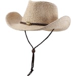 Western Cowboyhatt (med rep) för kvinnor och män med hopfällbar sommar solskydd stråhatt bredbrättad hatt, beige