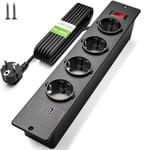Multiprise Encastrable 4 Prises, Prise Encastrable Plan de Travail avec USB C PD 20 W, Multiprise de Table avec Interrupteur, Prise de Table Escamotable 2M Câble, Noir