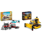 LEGO Creator 3in1 Flatbed Truck with Helicopter Toy to Propeller Plane and Fuel Lorry to Hot Rod & Technic Heavy-Duty Bulldozer Set, Construction Vehicle Toy for Kids, Boys and Girls