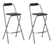 Argos Home Pair of Folding Metal Bar Stools - Black & Silver