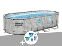 Kit piscine tubulaire ovale Bestway Power Steel SwimVista avec hublots 5,49 x 2,74 x 1,22 m + Kit de traitement au chlore