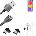 Magnetic charging cable + earphones for Samsung Galaxy F13 + USB type C a. Micro