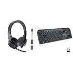 Logitech Zone 900 Over-Ear Wireless Bluetooth Headset Grey & MX Keys Advanced Illuminated Wireless Keyboard, Bluetooth, Tactile Responsive Typing, Backlit Keys, Graphite Black