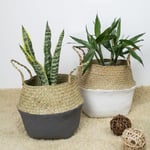 Foldable Belly Woven Basket Flower Plant Pots Storage Bag Home G B Black