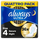 Always - 36x Sanitary Pads Ultra Night Size 4 with Wings