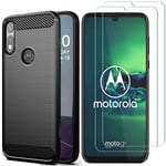 AOYIY For Motorola Moto E7 Case And Screen Protector,[3 in 1] Soft Slim Flex TPU Silicone Case + [2 PACK] 9H Tempered Glass Screen Protector For Motorola Moto E7 (Black)