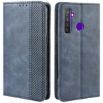 HualuBro OPPO Realme 5 Pro Case, Retro PU Leather Full Body Shockproof Wallet Flip Case Cover with Card Slot Holder and Magnetic Closure for OPPO Realme 5 Pro Phone Case (Blue)