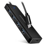 Axagon Hue-c1c Superspeed Usb-c Travel Hub, 4x Usb 3.0 - 20cm, Schwar