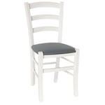 Chaise En Bois Venezia Blanche Avec Assise En Similicuir Gris Anthracite