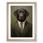 Labrador Retriever in a Suit Painting No.3 Framed Wall Art Print, Ready to Hang Picture for Living Room Bedroom Home Office, Oak A2 (48 x 66 cm)