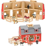 Melissa & Doug Wooden Fold & Go Barn Toy, stable and horse gift for... 