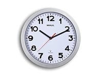 MAUL Horloge Murale MAULstep Ø 30 cm | Horloge radiopilotée élégante | Horloge Classique pour Le Bureau, l'atelier et à la Maison | Bonne lisibilité également dans Les Grandes pièces | Argenté