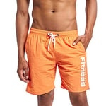 Walker Valentin Swimwear Swimsuit Cofortable Swimming Shorts Men Quick-drying Breathable Beach Shorts Swimwear Trunk Mesh Lined Orange, Size : XL