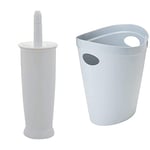 Addis Closed Toilet Brush Set, Plastic, White, 12.5 x 12.5 x 39 cm, 510284 & Eco 100% Recycled Plastic Waste Paper Office Bedroom Trash Bin, 12 Litres, Light Grey