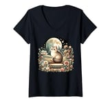 Womens Floral Womens Cottagecore British Shorthair cat Lover V-Neck T-Shirt