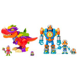 SUPERTHINGS RIVALS OF KABOOM, V-Rex Superdino - Articulated Villain Dinosaur with Lights and Sound Effects & Superbot Kazoom Power – Articulated robot