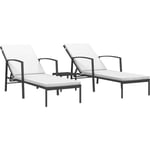 Helloshop26 - Lot de 2 transats chaise longue bain de soleil lit de jardin terrasse meuble d'extérieur avec table résine tressée noir