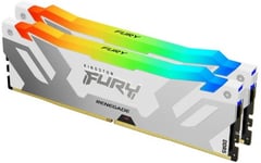 32 GB (2x16GB) DDR5-6400 Kingston FURY Renegade White RGB CL32, XMP - Vit/Silver