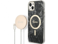 Guess Bundle Pack MagSafe IML Marble - Deksel + MagSafe Lader iPhone 14 (svart/gull)