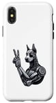 Coque pour iPhone X/XS Panneau à main Doberman Robot Dog Cyborg Peace