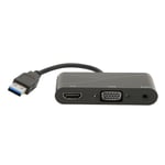 USB till HD Multimedia Interface 2 i 1 Svart 1080P 60HZ 5Gbps USB 3.0 till VGA-adapter för möten och underhållning