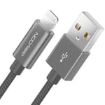 deleyCON 2m (6.56 ft.) Lightning 8 Pin USB Charging Cable Apple MFI for iPhone 12 Pro Max 12 Pro 12 Mini 11 Pro 11 Pro Max 11 SE 2. Gen. XR XS Max XS X Metal Plugs & Nylon Cable - Grey