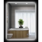 Kleankin - Miroir rectangulaire mural lumineux led de salle de bain - 80 x 60 cm - 3 couleurs, luminosité réglable interrupteur tactile système