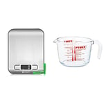 Etekcity Digital Kitchen Scales, Premium Stainless Steel Food Scales, Professional Food Weighing Scales with LCD Display, Silver & Pyrex Glass Measuring Jug, 1L, Transparent