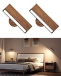 DetarZinLED Lot de 2 Lampe Murale Sans Fil Rechargeable USB,Applique Murale Intérieure Bois,Réglage de La Luminosité Applique Murale Sans Fil Chambre,Lampe de Chevet Murale Tactile,lampe sans fil