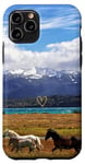 Coque pour iPhone 11 Pro Chevaux Paysage Nature Montagne | Coeur D'Amour Doré Mignon