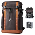 TARION Large Camera Backpack Leather - Waterproof Camera Bag Backpack with Removable Insert 14" Laptop Compartment, Safe Top & Back Openning, Everyday Multipurpose DSLR Camera Backpack Venizia Brown