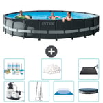 Intex Round Ultra XTR Frame Pool - 610 x 122 cm - Inklusive pump - Stege - Markduk - Lock Underhållspaket - Filtrera bollar - Solmatta Inklusive Till